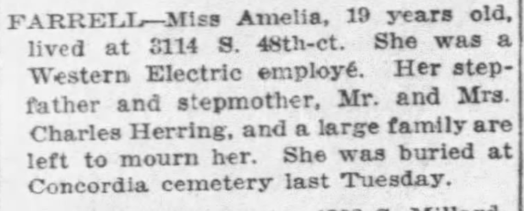 Amelia's Obituary